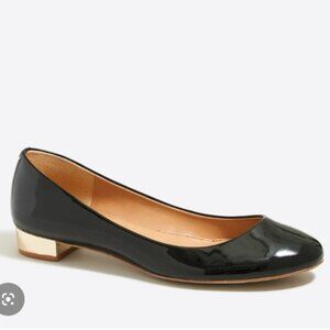 J.crew Size 10 Lily metallic Chunky heel patent ballet flats Black Faux Leather